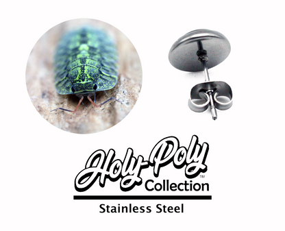 Green Spots Isopod Stainless Stud Earrings (Rollie Pollie Roly Poly pillbug pet isopoda)