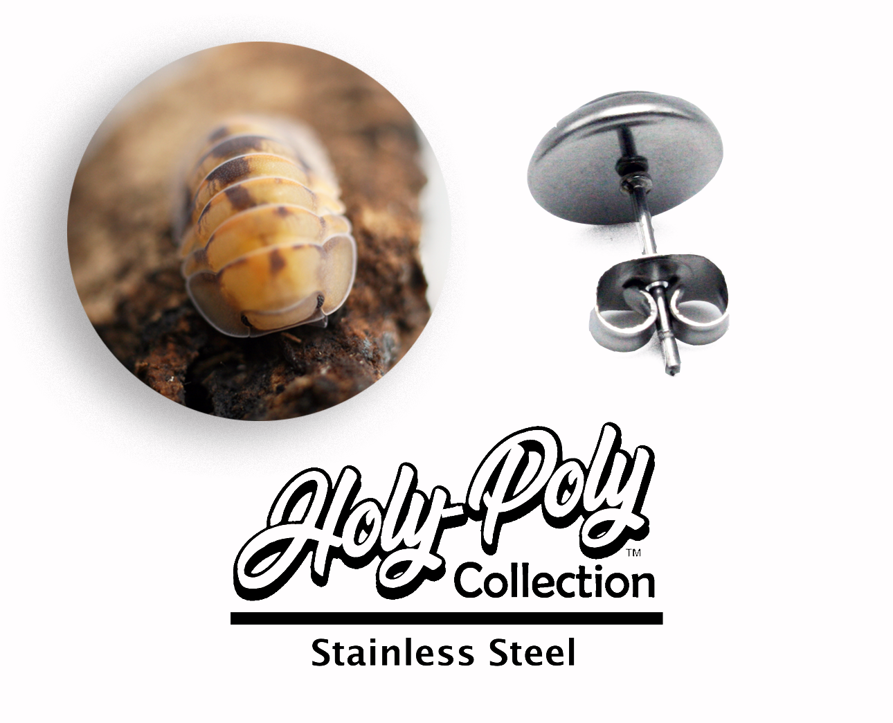 opal Isopod Stainless Stud Earrings (Rollie Pollie Roly Poly pillbug pet isopoda)