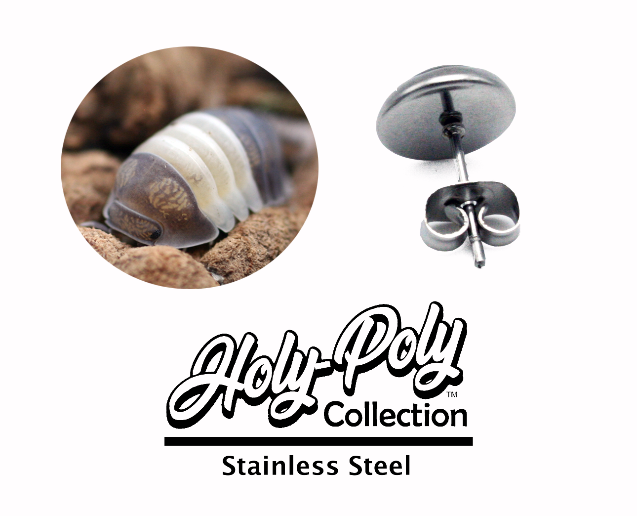 Panda King Isopod Stainless Stud Earrings (Rollie Pollie Roly Poly pillbug pet isopoda)