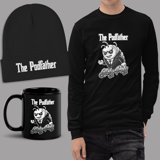 Holy-Poly exclusive: The Podfather Winter Bundle (Discounted ceramic mug, beanie, long sleeve black shirt)