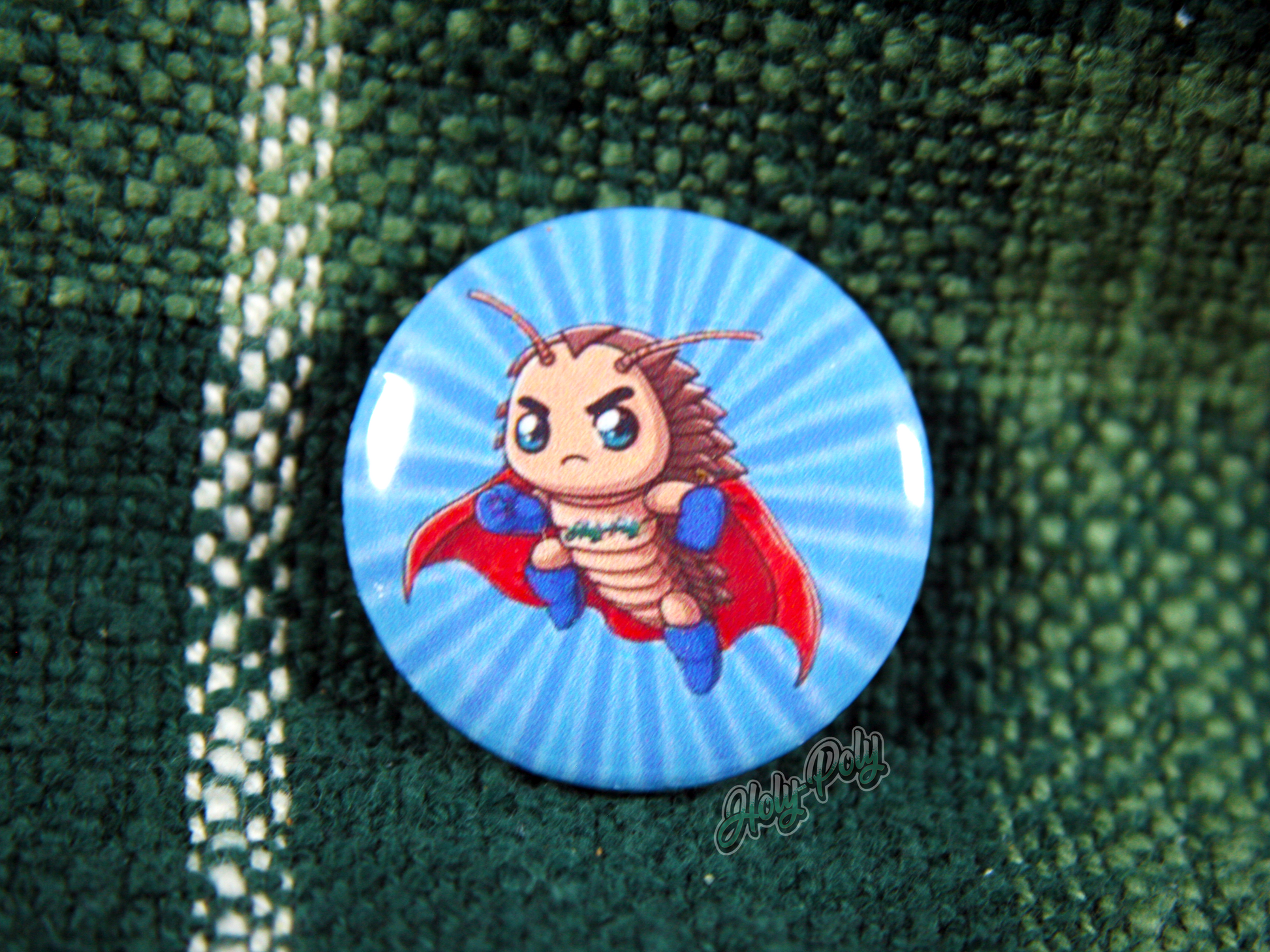 Holy-Poly Isopods exclusive (1" Pinback Button) SuperPods (superhero heroes cape cartoon)