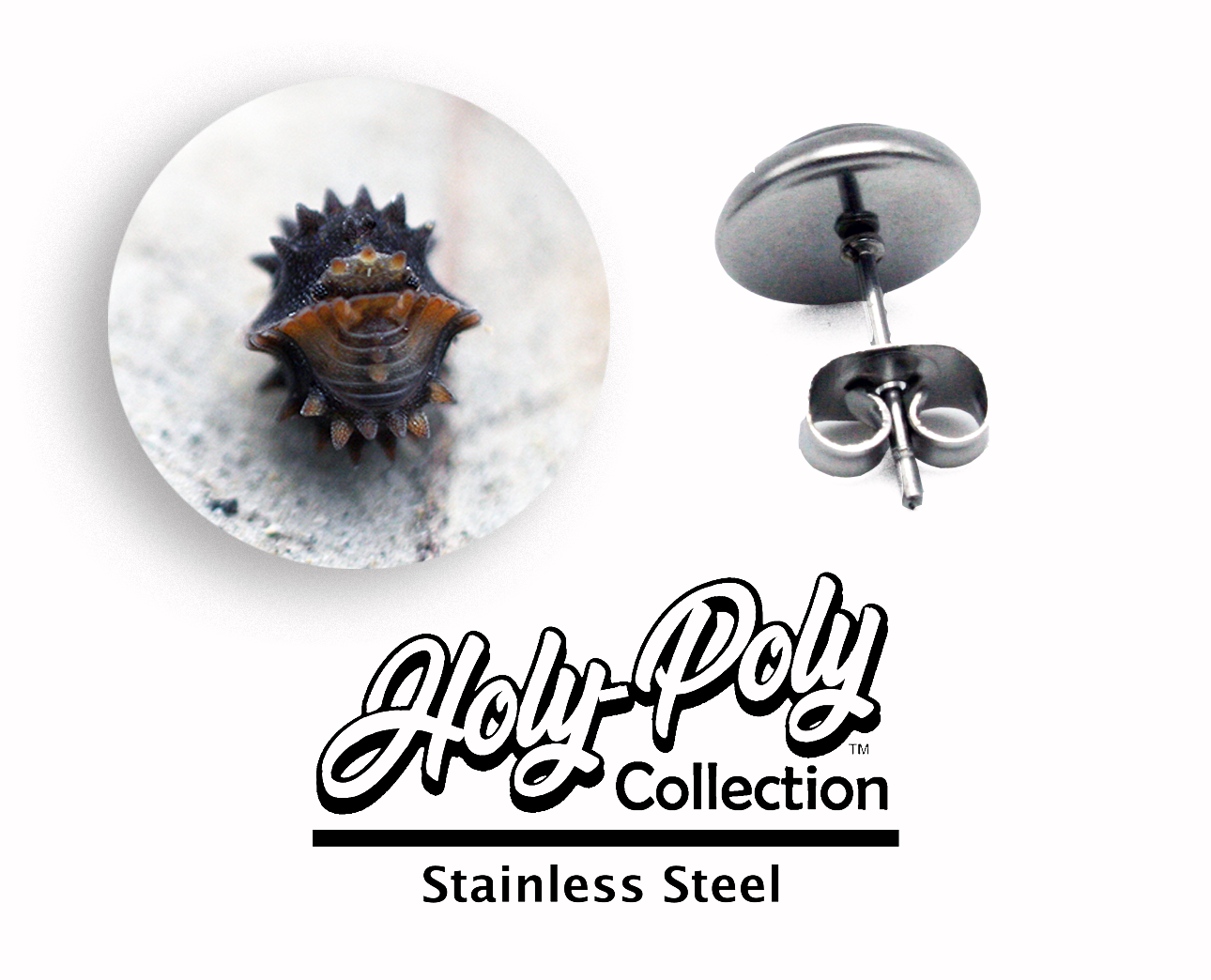 Thai Spiky Isopod Stainless Stud Earrings (Rollie Pollie Roly Poly pillbug pet isopoda)