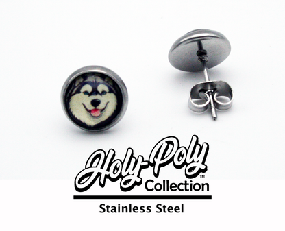 Cute cartoon wolf drawing Stainless Stud Earrings