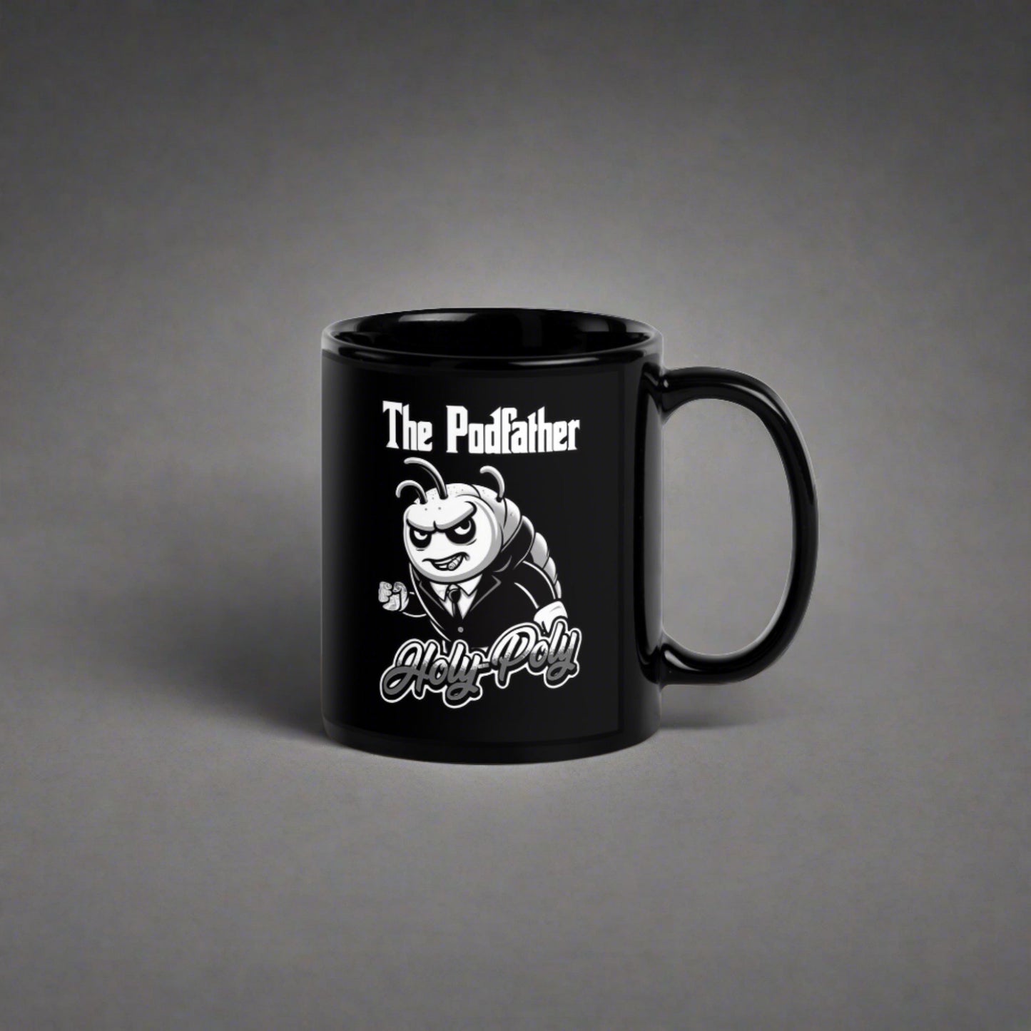 Holy-Poly Isopods exclusive "The Podfather" gangster mobster b&w black white funny ceramic mug hot coffee tea cup