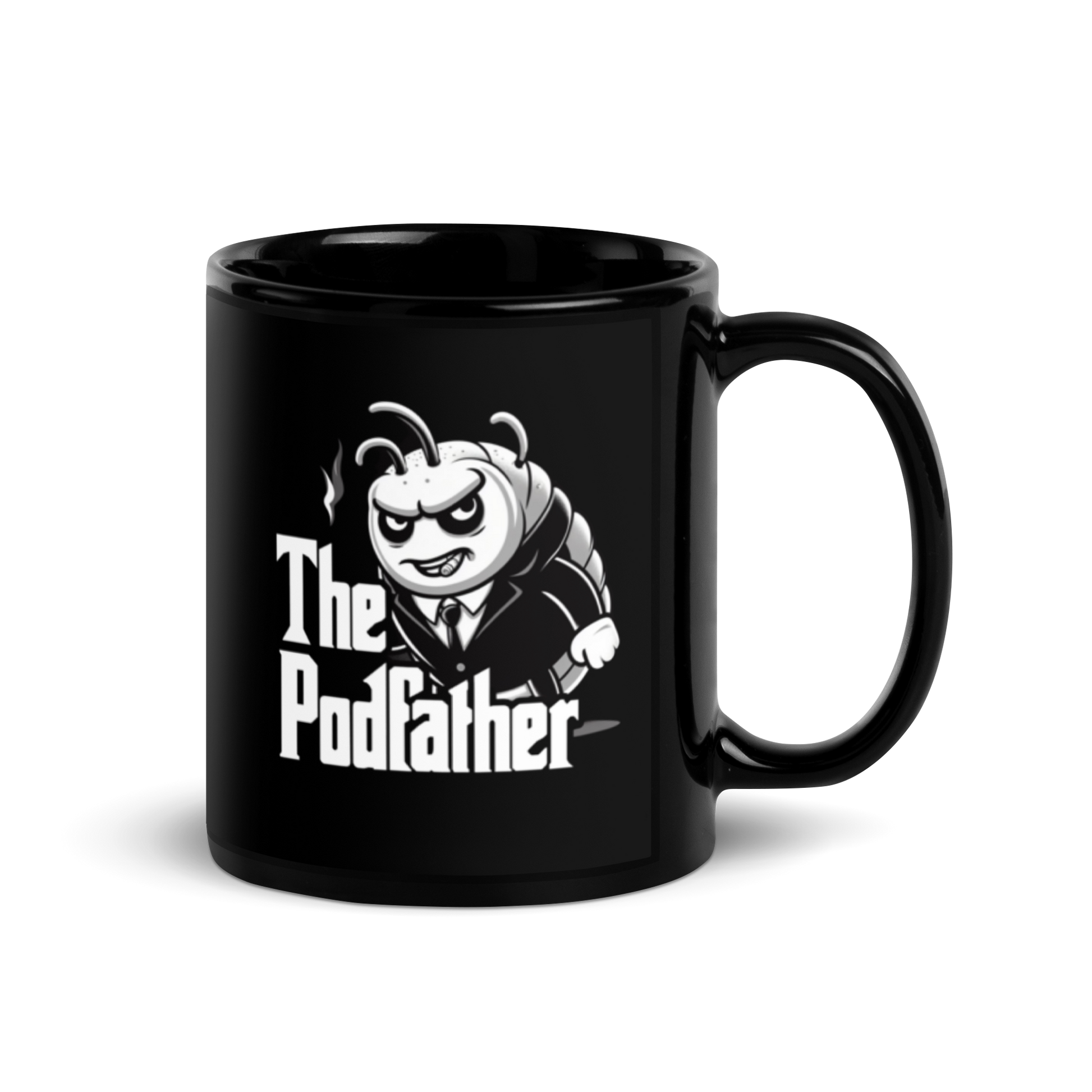 Holy-Poly Isopods exclusive "The Podfather" gangster mobster b&w black white funny ceramic mug hot coffee tea cup